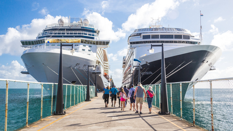 People walking cruise pier