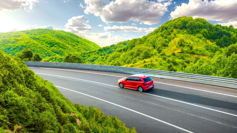 Car driving on European road