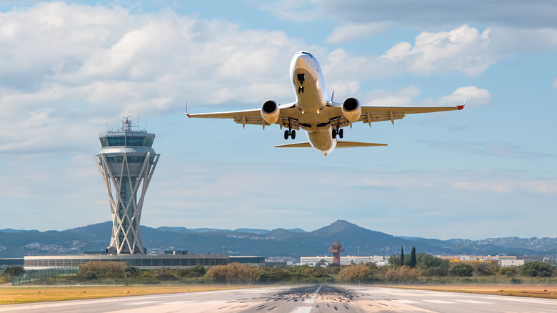 Airplane taking off runway