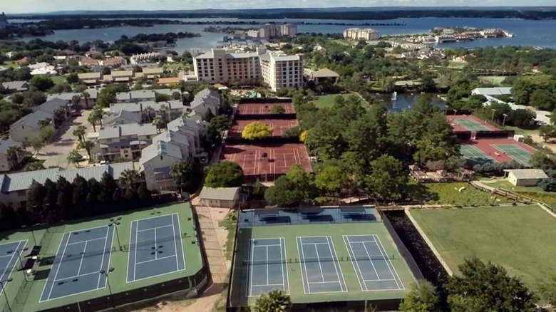 Aerial view of pickleball courts