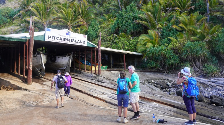 Tourists arriving at Pitcairn Island