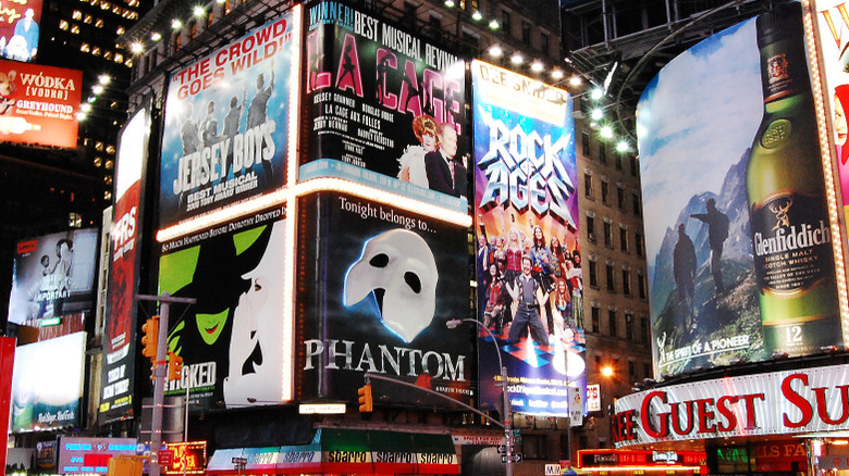 Signs for Broadway shows in NYC