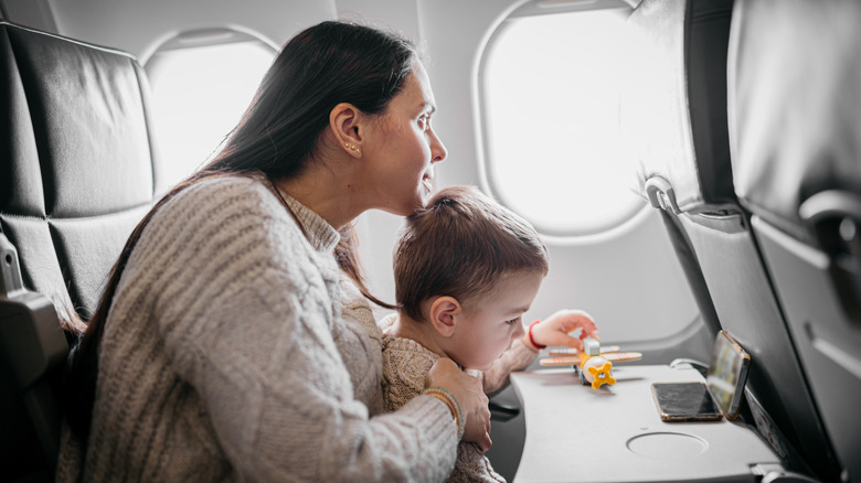 Mum and baby on a plane