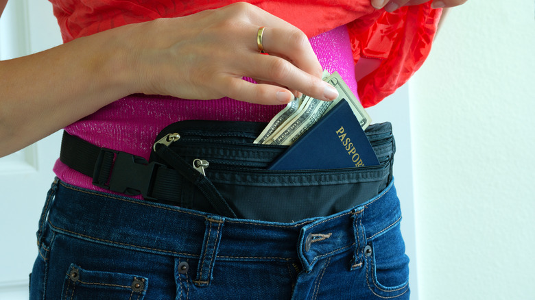Woman wearing money belt