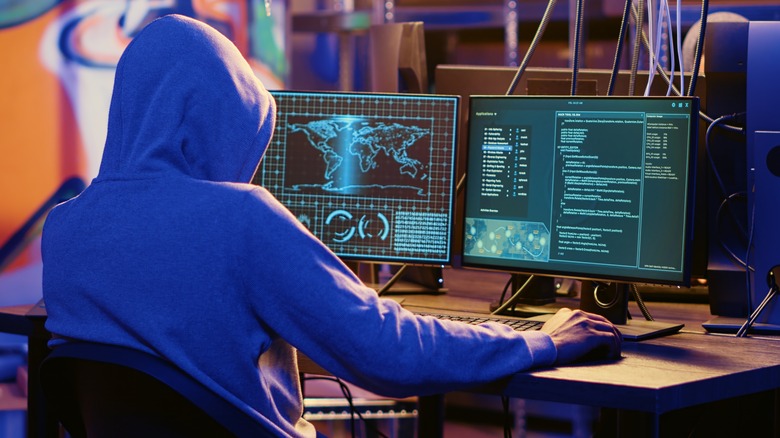 Person in hoodie on computer