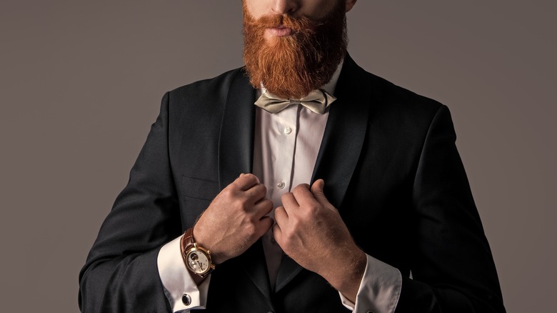 bearded redhead in tux