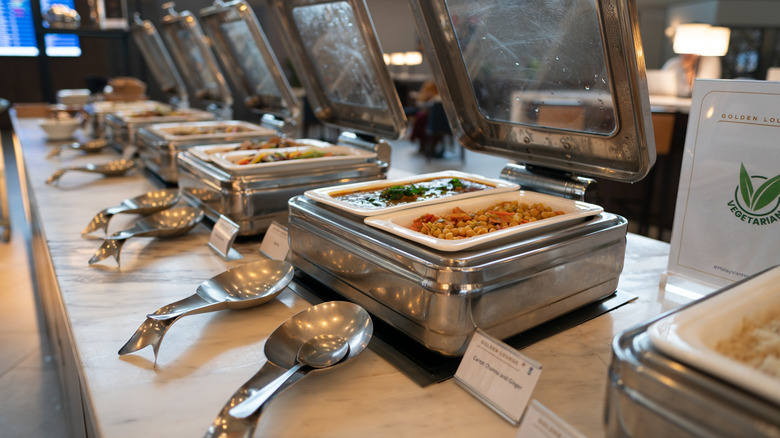 Airport lounge buffet table