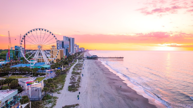 Myrtle Beach and ferris wheel at sunset