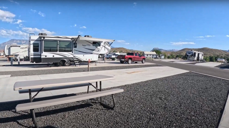 RV site view with picnic table