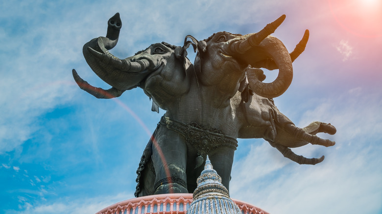 Elephant statue on Erawan Museum rooftop