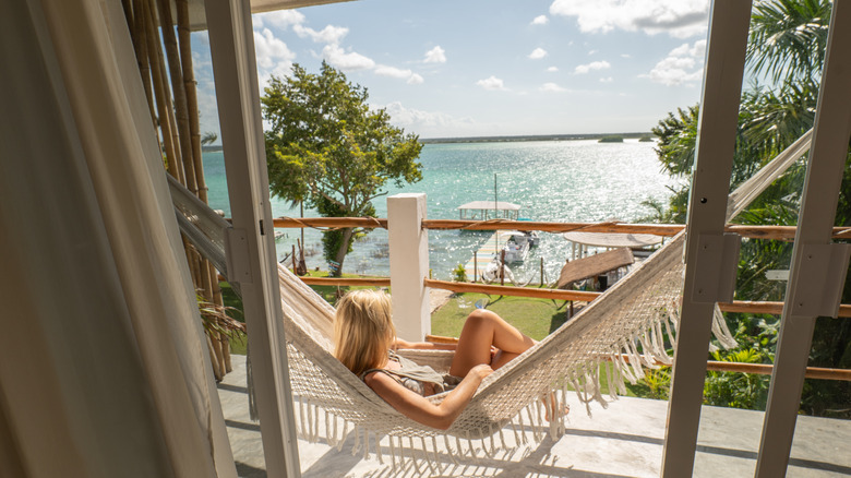 woman on balcony in Bacalar