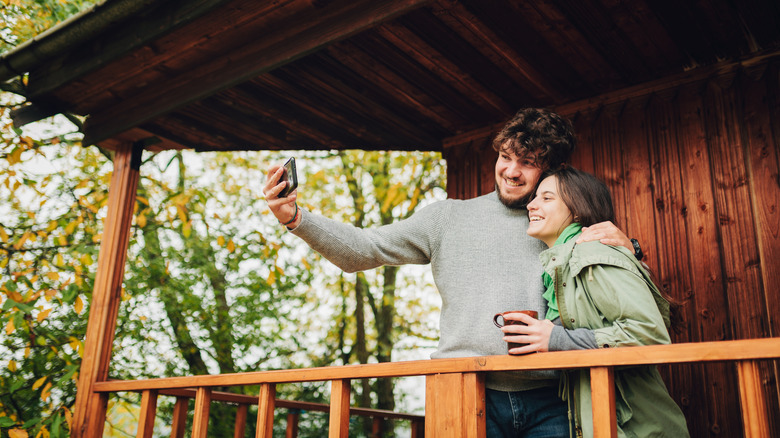 Couple in ski lodge