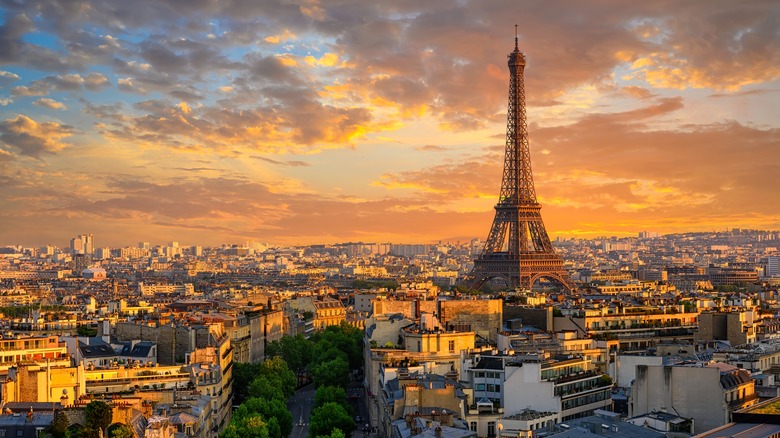 Paris skyline at sunset