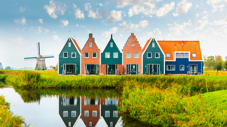 Colorful houses and windmill