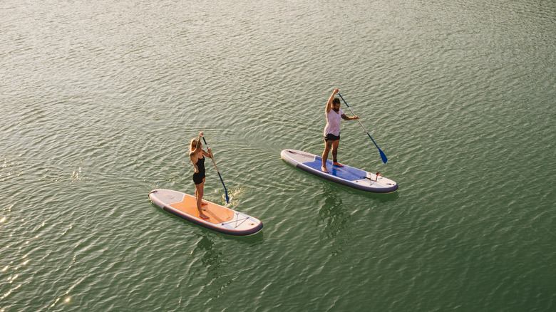 Couple paddleboarding