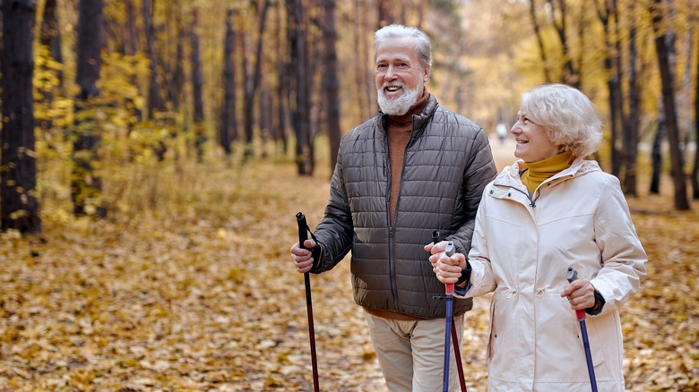 Elderly couple hiking