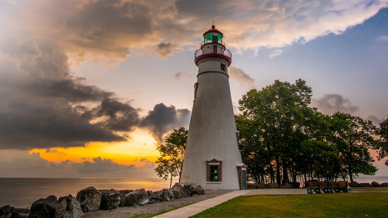 Ground view of lighthouse on Lake Erie