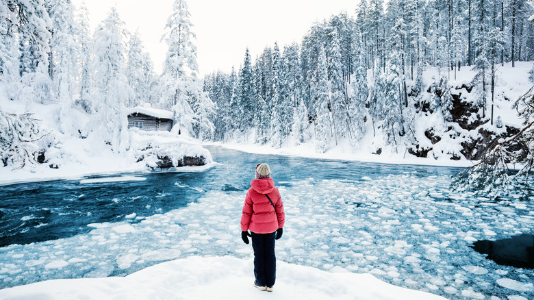 Traveler exploring Oulanka in the winter