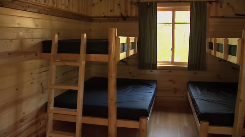 Wood cabin interior bunk beds