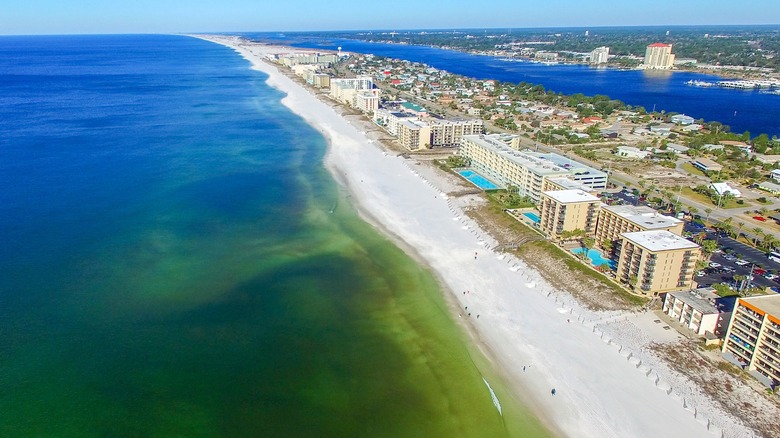 aerial view of beach and buildings