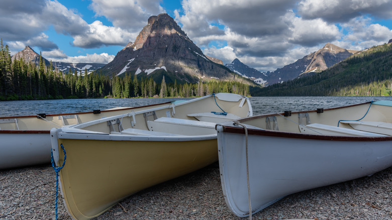 canoes on the shore of Two Medicine