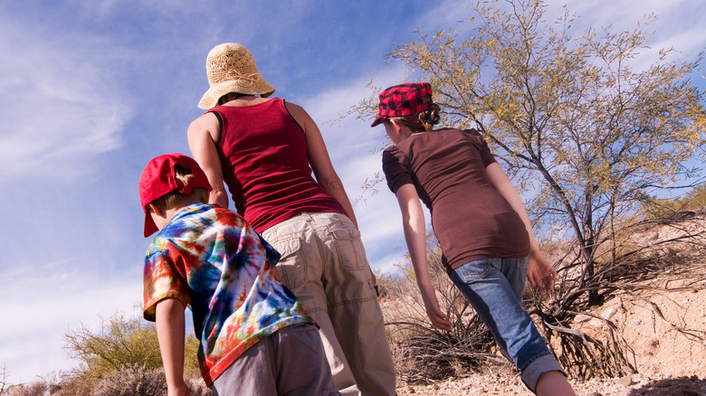 Family on a desert hike