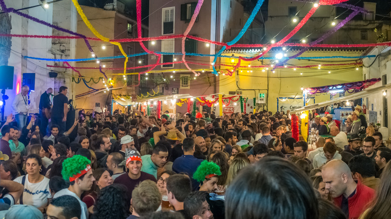 Crowds on streets at night