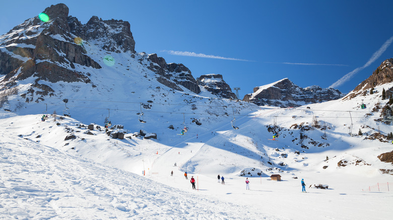 People skiing down a mountain