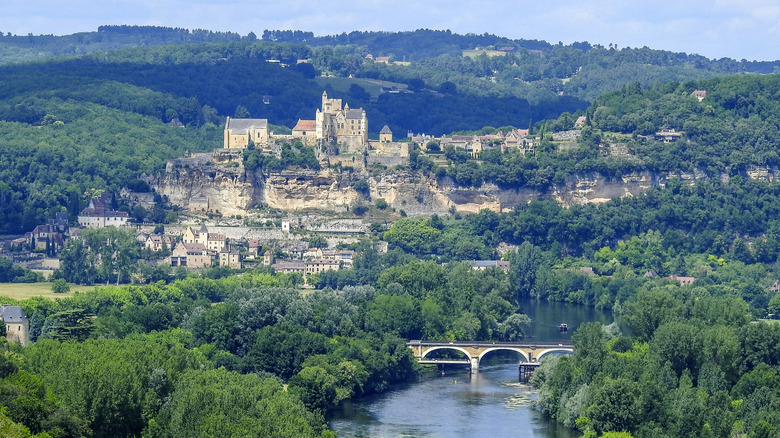 hilltop city and greenery in Dordogne