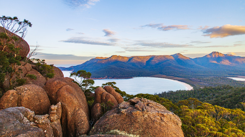 Tasmania mountain landscape at sunset