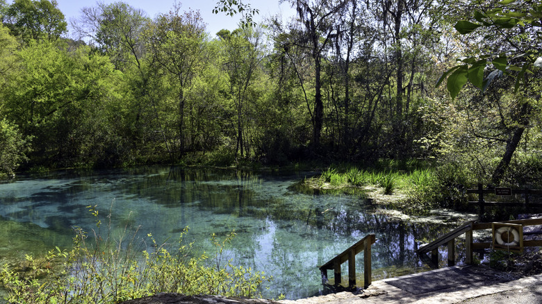 Natural pool of water with steps to enter