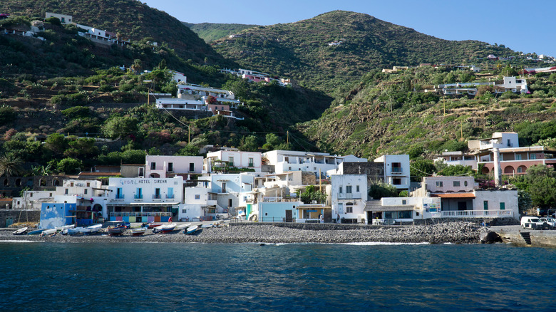 small village along rocky beach