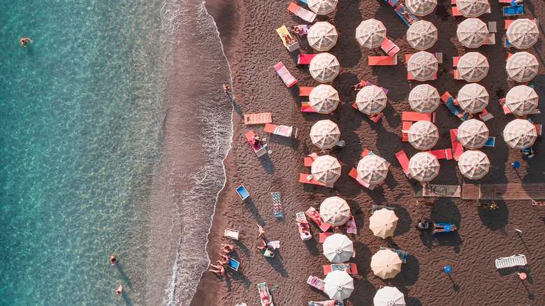 Overhead view Maiori beach umbrellas