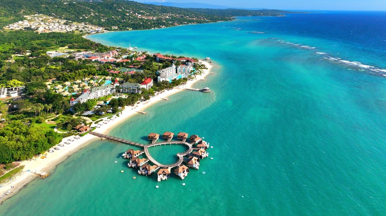 Aerial view of water bungalows