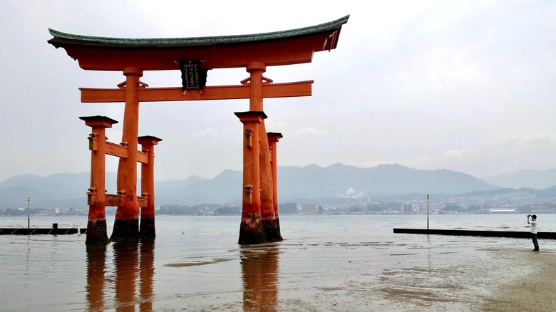 Itsukushima Shrine gate at low tide