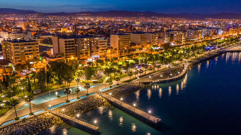 City lights and streetlights along the waterfront in Cyprus