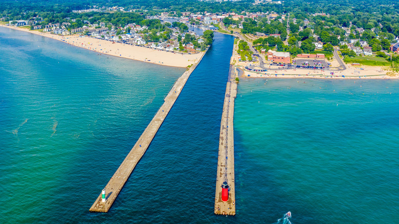 Aerial view, South Haven Lighthouse