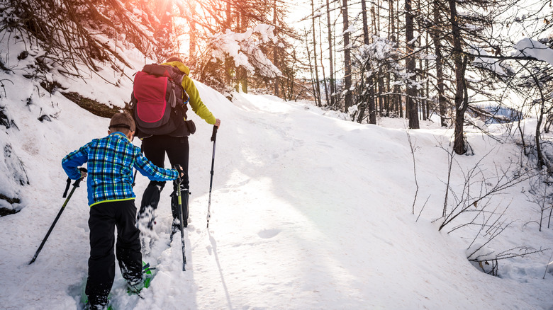 Man and boy on snowshoes