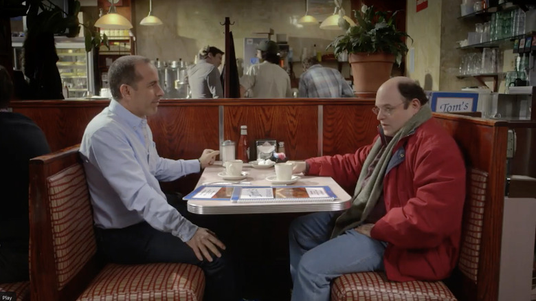 Actors Jerry Seinfeld and Jason Alexander at Tom's Restaurant