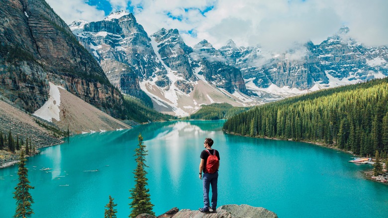 Canadian flag and mountains