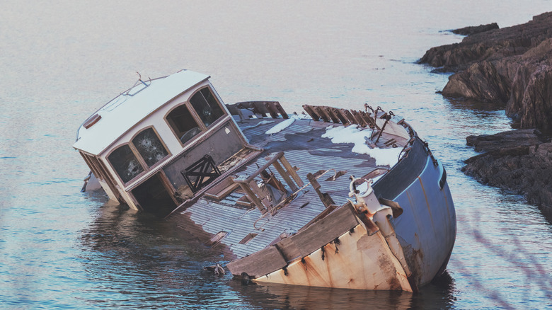 Shipwreck along rugged coast