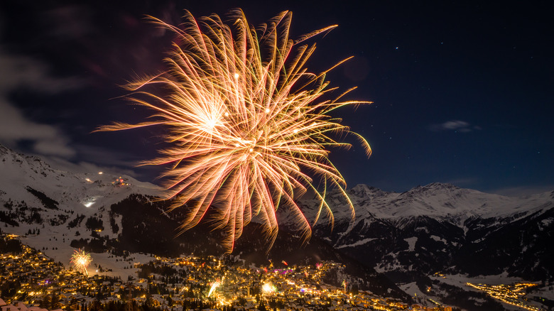 Fireworks over Verbier, Switzerland