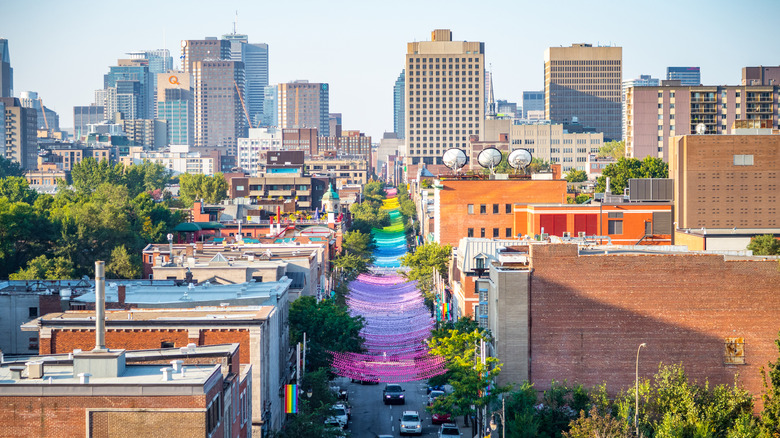 Rainbow decorated street in Montreal