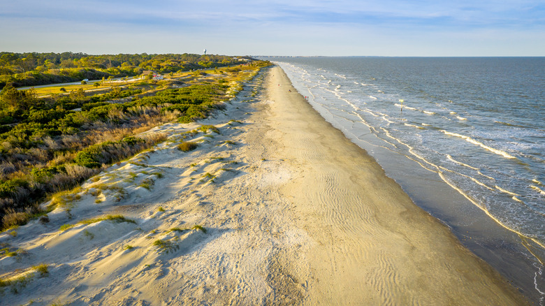 Aerial view of long oceanside beach