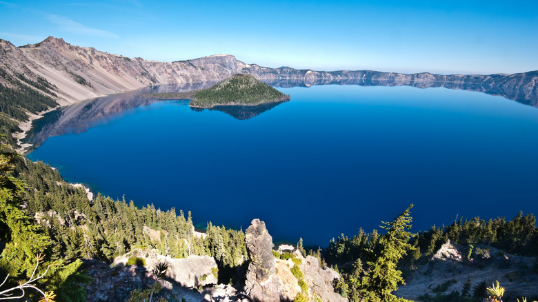 aerial view of crater lake