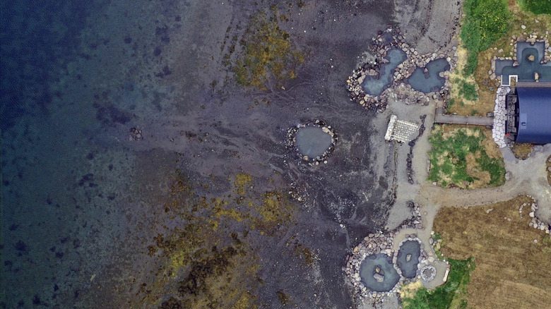 Aerial of Hvammsvík pools