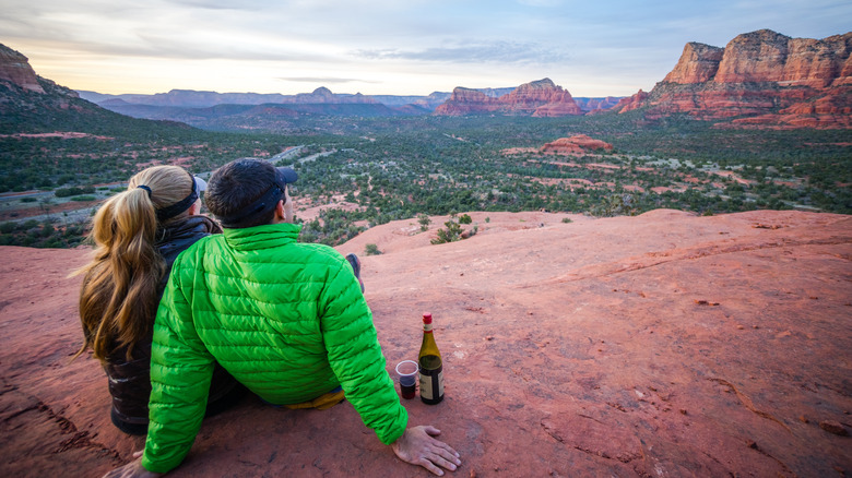 hikers drinking wine