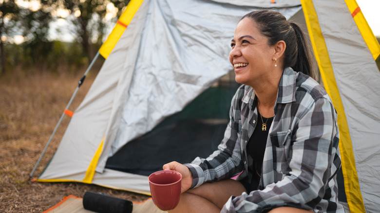 Woman at campsite 