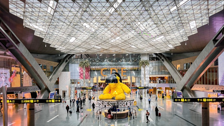 Teddy bear sculpture in airport