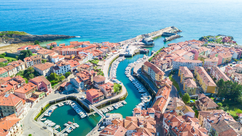 Aerial view of Llanes port